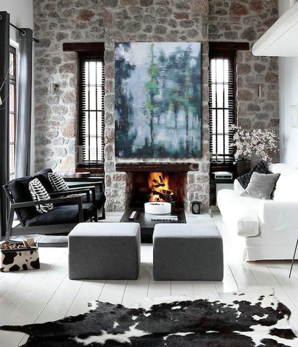Extra Large Abstract Painting On Canvas,Oversized Abstract Landscape Painting,Hand Paint Abstract Painting,Grey,Light Green,Black.etc